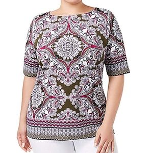 Charter Club NWT Scarf-Print Boat-Neck Top Blouse
